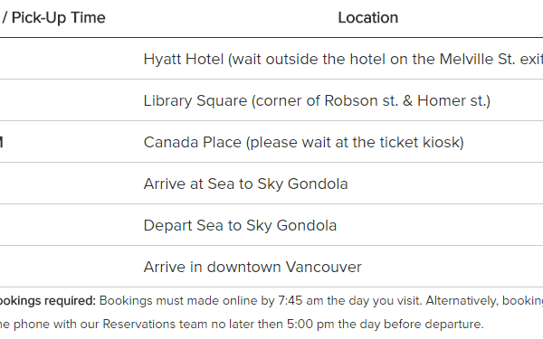 horarios del shuttle sea to sky gondola squamish vancouver